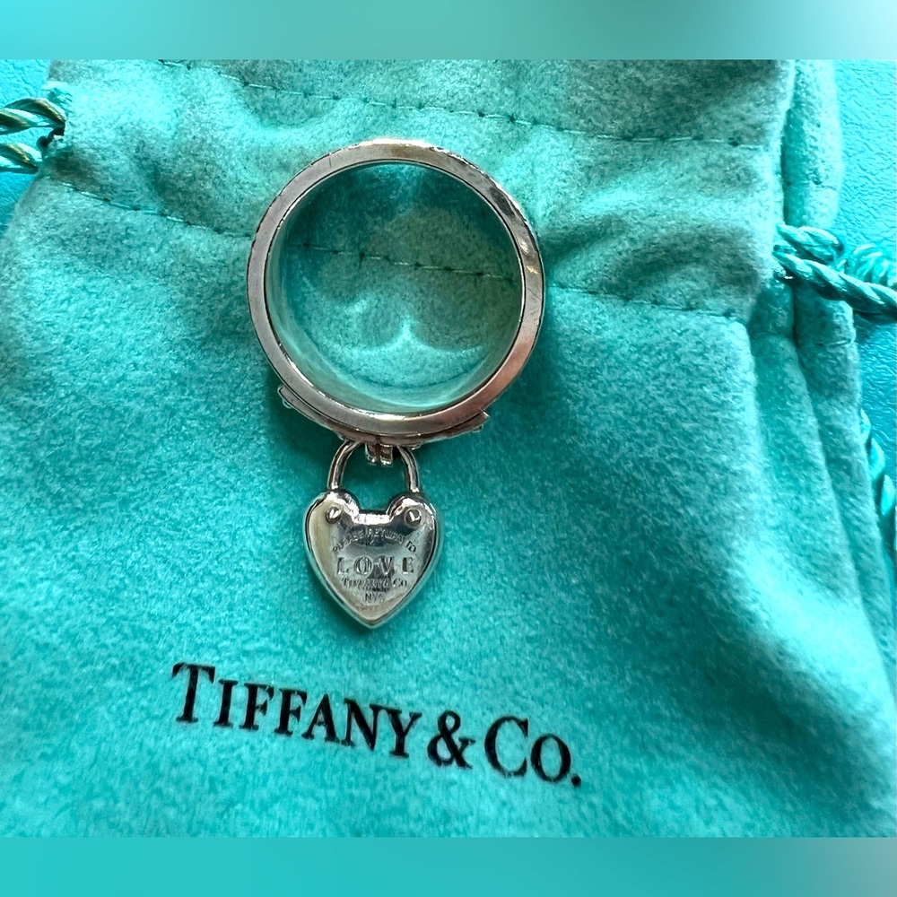 Authentic Tiffany & Co Love Lock heart tag charm ring